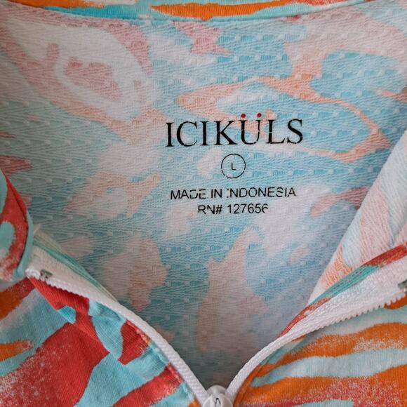 IBKUL ICIKULS Sleeveless Cooling Polo Top Large Blue Orange Animal Print Tennis - Picture 4 of 6